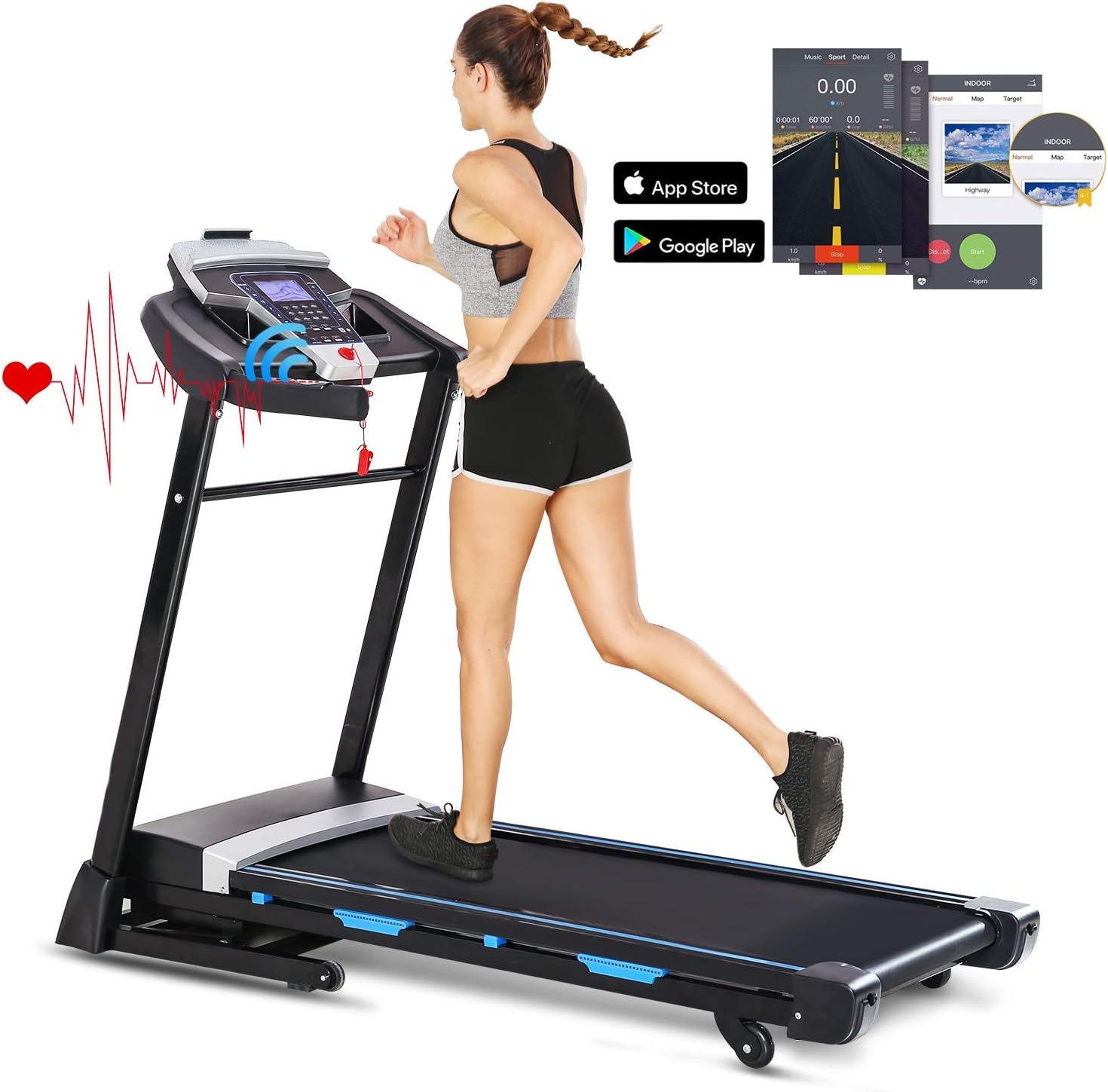 FUNMILY 3.25HP Automatic Incline Treadmill, Folding Treadmill with Bluetooth Speaker, Walking Running Machine with APP Control for Home Gym