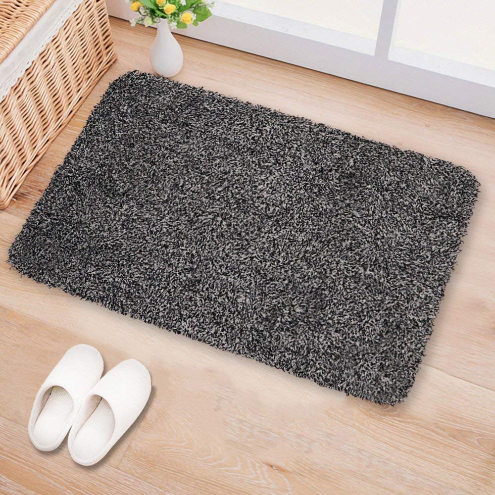 Indoor Super Absorbs Mud Doormat 36"x24" Latex Backing Non Slip Door Mat for Front Door Inside Floor Dirt Trapper Mats Cotton Entrance Rug Shoes Scraper Machine Washable Rug Carpet Black White Fiber