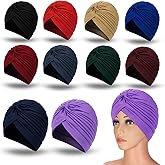 10 Pieces Stretch Caps for Women Polyester Turbans Head Bennie Cover India's Hat Twisted Headwrap Assorted Colors
