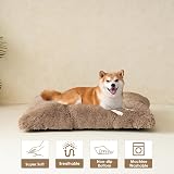 EHEYCIGA Fluffy Dog Crate Bed Large Camel 90x60x9cm Non-Slip Mat view 4