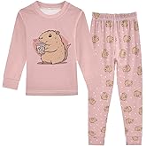 Mozuya Capybara Balloon Pajamas Sets Cute Long Sleeve Pants Set for Nightwears