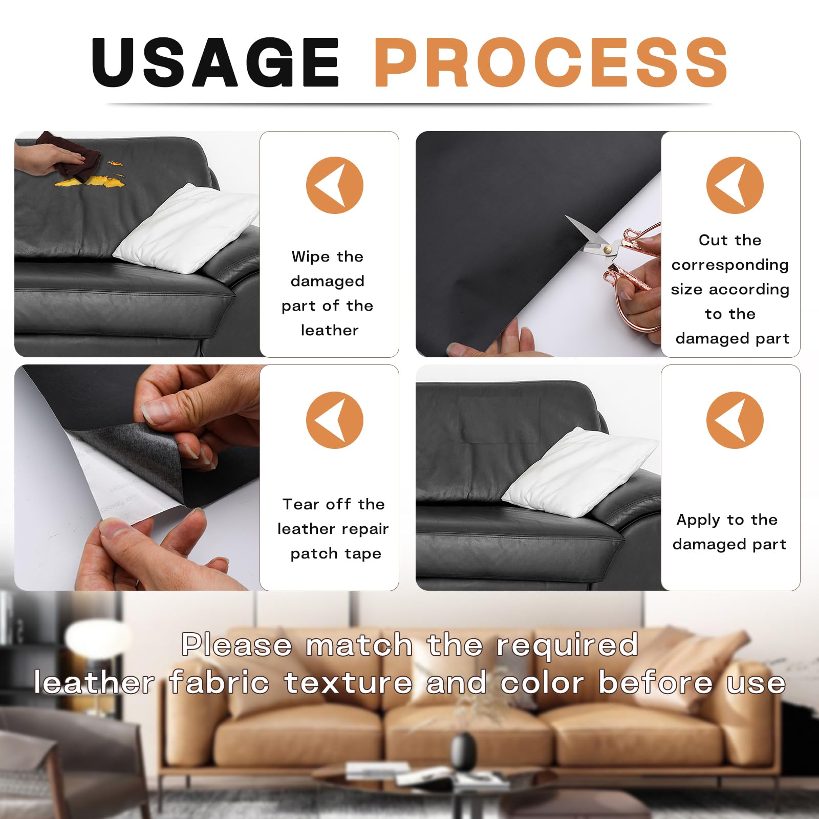 Leather Repair Patch, 3 x 60In Self Adhesive Leather Repair Tape Kit for Furniture, Couch, Sofa, Office, Car Seats, Car Interior,Vinyl Repair Kit (Black-Fine Grain)