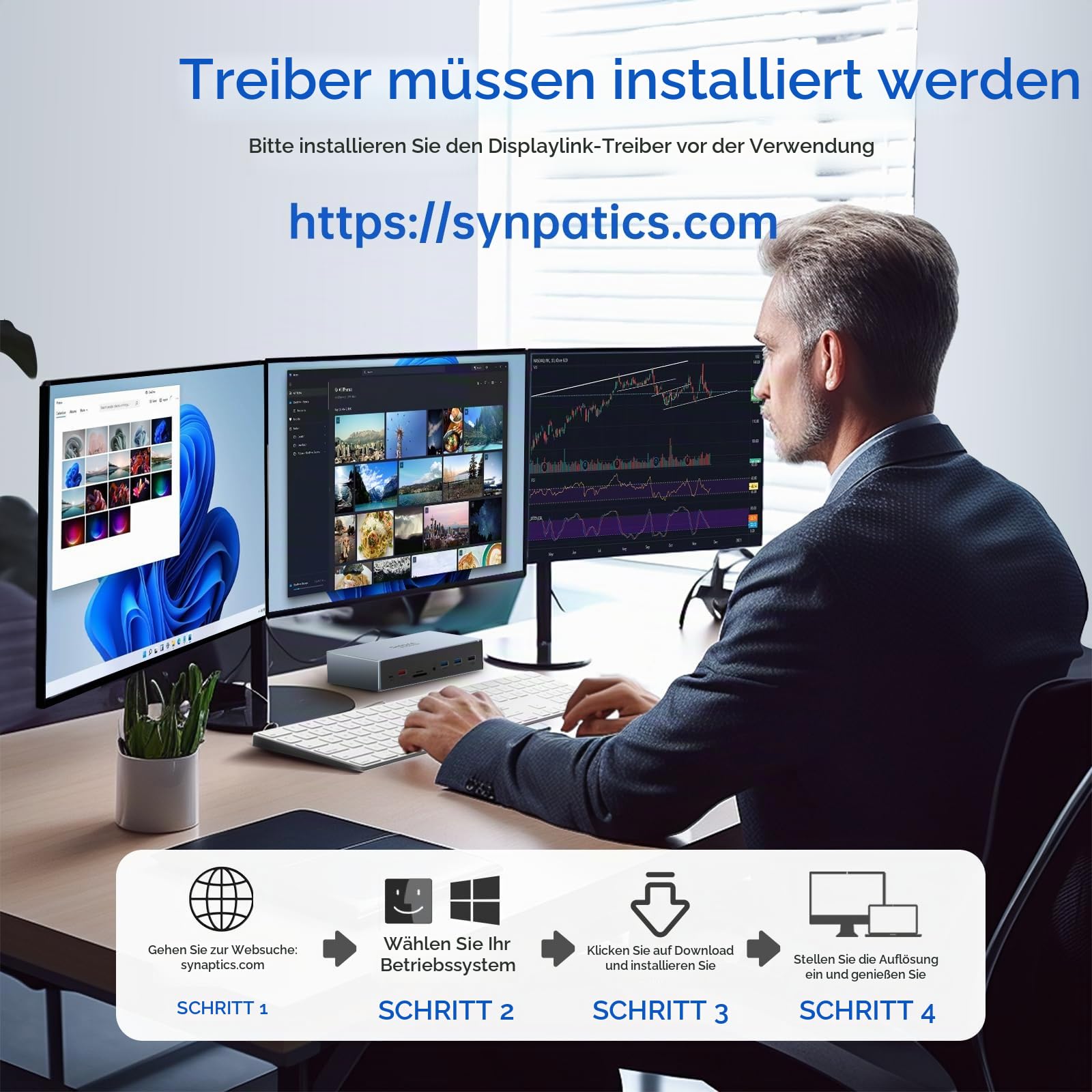 Displaylink Dock USB C Docking Station 3 HDMI 2 DP Universal Dockingstation 120W Netzteil kompatibel mit MacBook M1/M2,USB3.1 10G Adapter Triple Monitor Dual DisplayPort RJ45 für HP Dell, usw 3