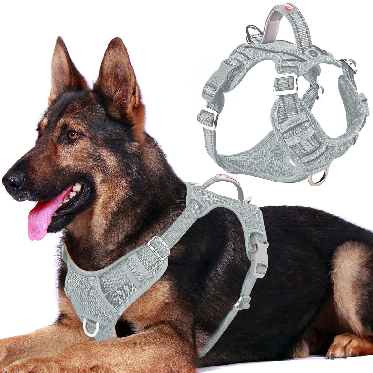 BARKBAY No Pull Dog Harness Front Clip Heavy Duty Reflective Easy Control Handle for Large Dog Walking with ID tag Pocket(Grey,XL)