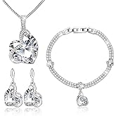 Menton Ezil Blissful Heart Crystal Jewelry Sets For Women 18K White Gold Plated Bracelet Necklace and Earrings Sets for Wife Girlfriend or Mothers Idea Gift for Special Women in Life