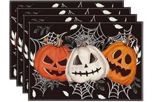 Artoid Mode Black Pumpkins Spider Web Halloween Placemats Set of 4, 12x18 Inch Seasonal Fall Table Mats for Party Kitchen Dining Decoration