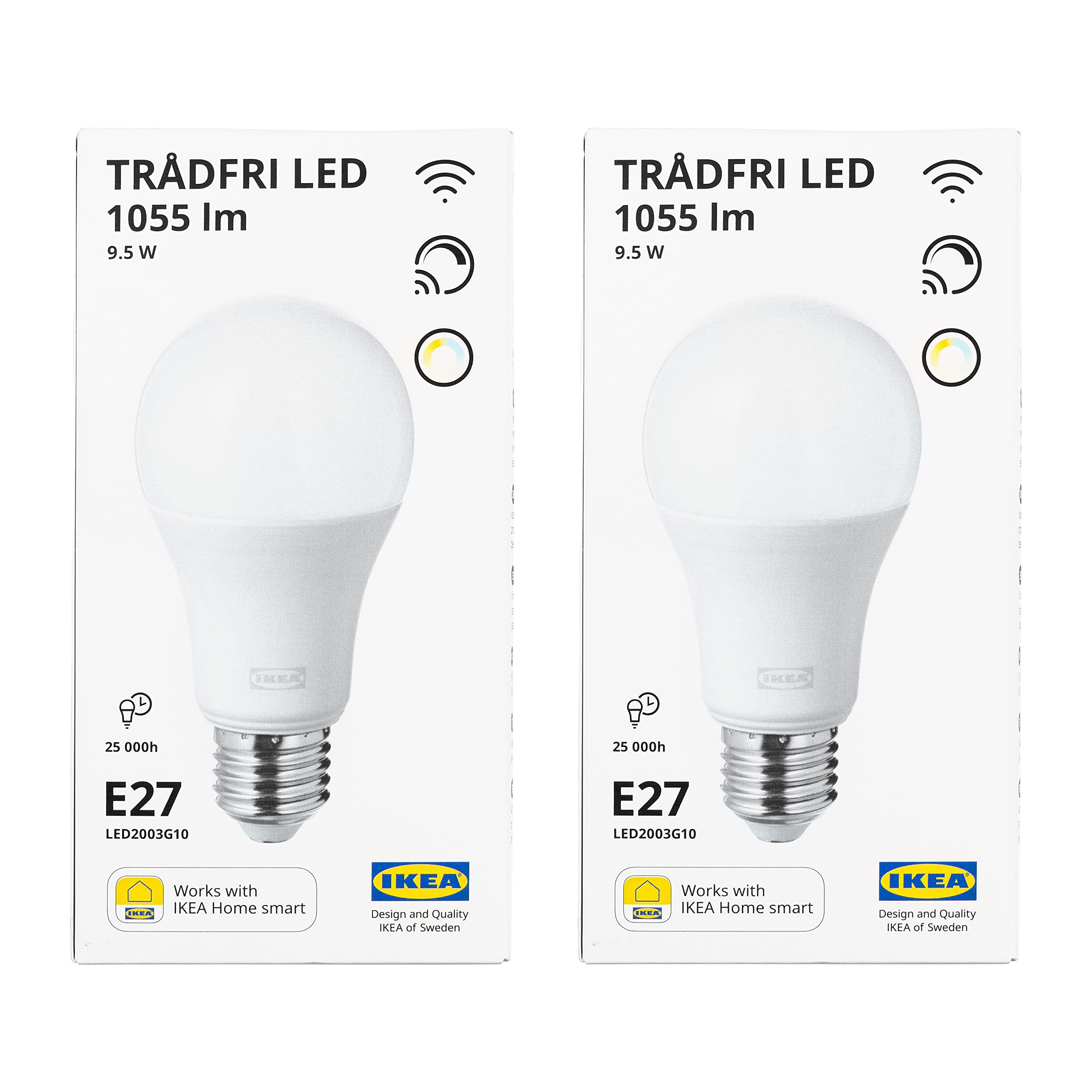 Ikea TRADFRI Smart Zigbee LED Bulbs, E27 Globe, 1055lm, 9.5W, White Spectrum, 805.176.45 - Set of 2