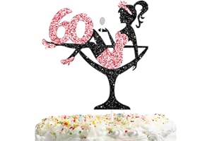 LISIMY Sitting Girl Cake Topper Picks for Girl Lady 60th Birthday Makeup Spa Theme Party Decoration Supplies 60 Silhouette High Heeled Girl Cake Decor Rose Gold Glitter