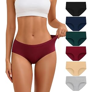 Cotton Underwear for Women Hipster Panties Full Coverage Mid Rise 6 Pack | Soft Stretch, Breathable, Briefs, Regular & Plus S