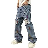 DISLANBO Mens Ripped Jeans Relaxed Fit Straight Leg Y2K Denim Pants Hip hop Streetwear Trousers