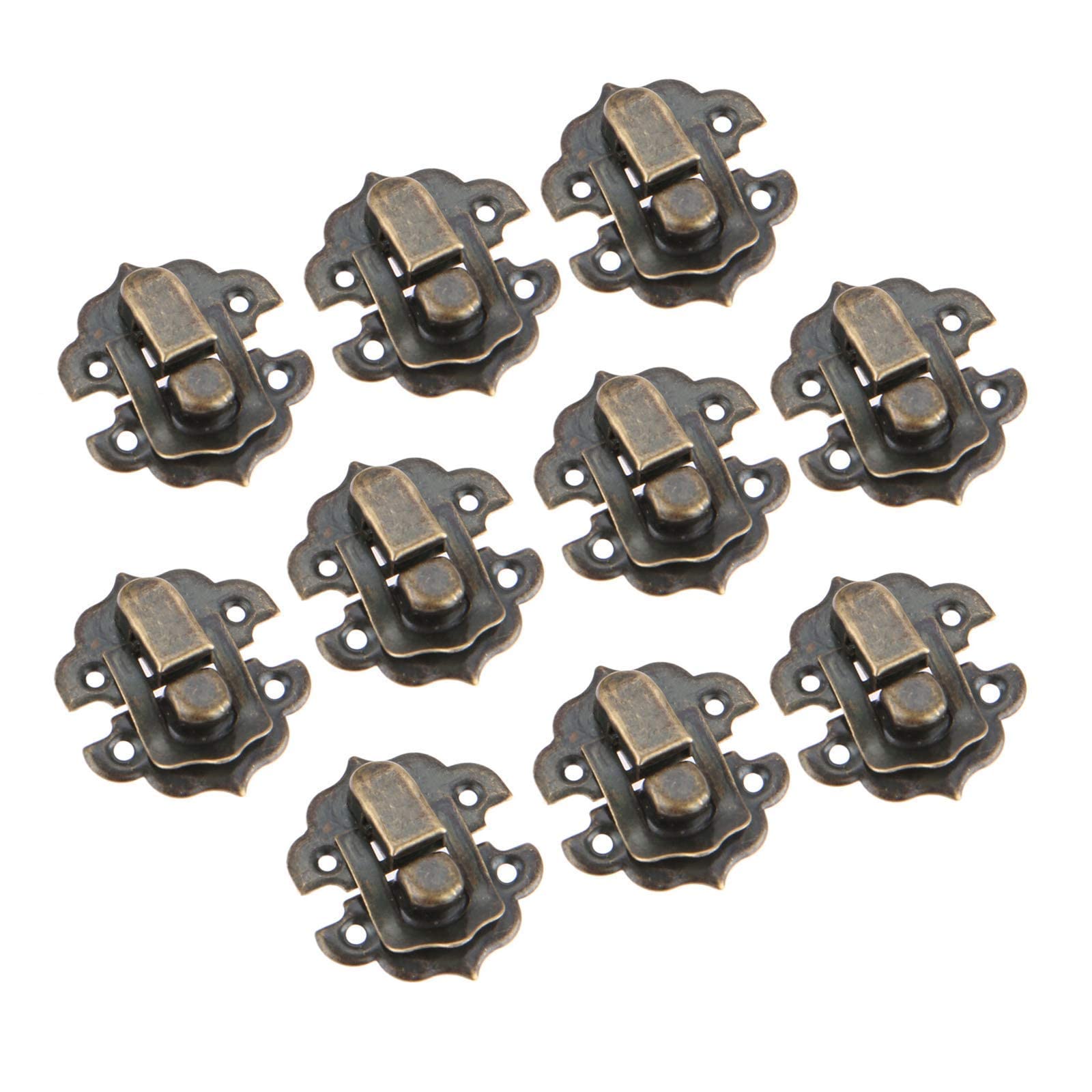 Yetaha 10PCS Box Latch Hasp, 30 x 30mm Vintage Jewelry Boxes Lock Clasp Metal Delicate Tiny Catch for Little Wooden Cases, Antique, Bronze