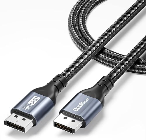 Dockteck 3.3ft/1M DP to DP 1.4 UHD Speed DisplayPort Cable (8K@60Hz, 4K@144Hz, HDR), Supports HBR3 32.4Gbps HDCP, Braided for TV, Monitor, Gaming PC, Laptop