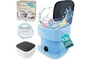 CNCJ 13L Mini Portable Washer, Small Foldable Washing Machine with Spin Dryer, Collapsible Luandry Washer, Compact Lavadora Portatil for Baby Clothes, Underwear, Travel, Camping, Apartments, Blue