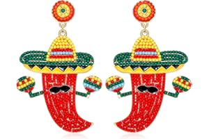 YAHPERN Cinco De Mayo Earrings for Women Colorful Beaded Fiesta Chill Dangle Earrings Statement Letter Drop Earrings Mexican Festival Jewelry Gifts