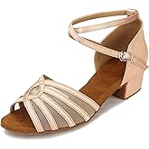 Low Heel Womens Ballroom Latin Salsa Dance Shoes for Social Beginner Practice Dancing Sandals 1.5" Heel LX02