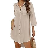 Womens Swimsuit Cover Up, Button Down Cover Ups for Swimwear, Beach Bikini Cover Up for Summer, Beach Shirt Dresses Tops