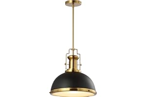 JONATHAN Y JYL9536A Homer 13" 1-Light Modern Industrial Iron LED Dome Pendant, Classic, Cottage, Farmhouse, Industrial, Rustic, Transitional, Office, Living Room, Kitchen, Foyer, Black/Brass Gold