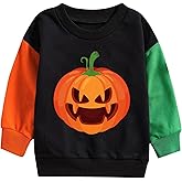 SUGARAIN Toddler Boys Girls Halloween Sweatshirt Kids Pumpkin Face Long Sleeve Shirts Skeleton Clothes Tops 2-7T