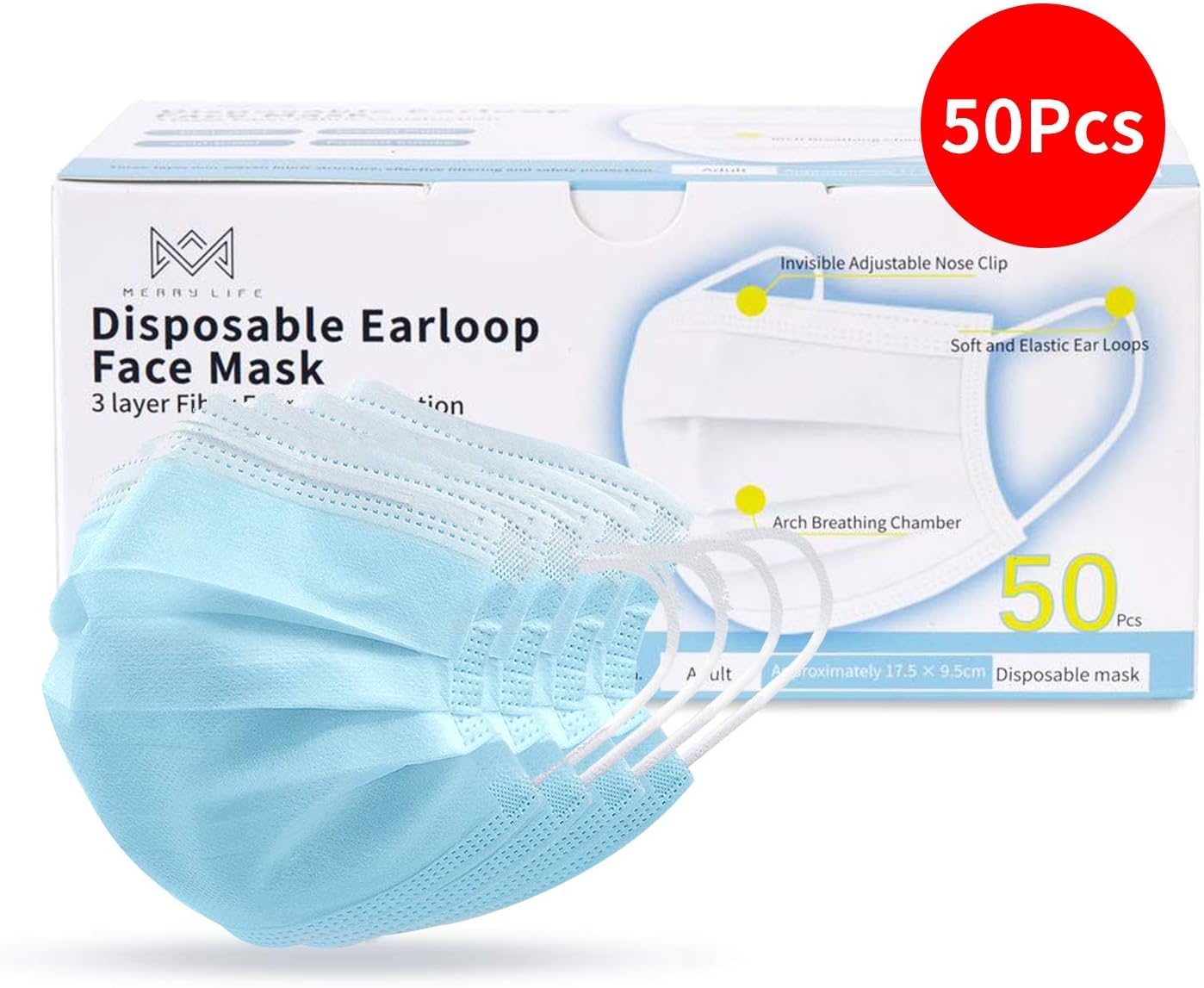 50 Pcs Disposable Medical Anti Dust 3-Layer Protection and Personal Health