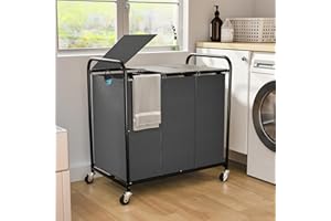 OLLDIDE 180L (47.55 Gal) Laundry Sorter 3 Section, Rolling Laundry Basket with Lockable Wheels and Lid, Laundry Hamper with 3 Separated Removable Bags Dirty Clothes Hamper for Laundry Room Organizer, Grey
