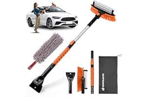 Odoland 40" Snow Brush and Ice Scraper with Interior Duster for Car, Extendable Snow Removal with Squeegee for Car, 270°Pivot