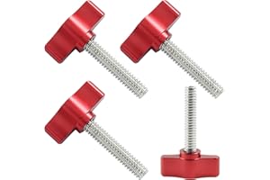 HARSKIYER 4 Pcs 1/4-20 x 1-1/4 Inch Thumb Screws, Stainless Steel Thread with Red Aluminum Knob, Thumb Screw Fasteners for Woodworking, Indoor, Outdoor and Equipment Assembly