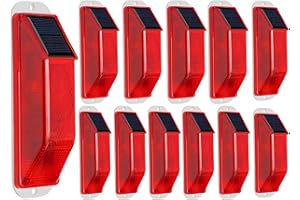 RISOON Solar Strobe Warning Light: Sensitive LED Warning Lamp High Bright Waterproof IP65 Flashing Beacon Barricade Construction Safety Traffic Light for Driveways Dock (Red, 12PCS)