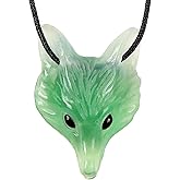 Artistone Green Fluorite Crystal Fox Pendant 1.6 inch Fox Head Hand-Carved Gemstone Necklace Healing Crystal Statue Animal Collection Figurine with Gift Box