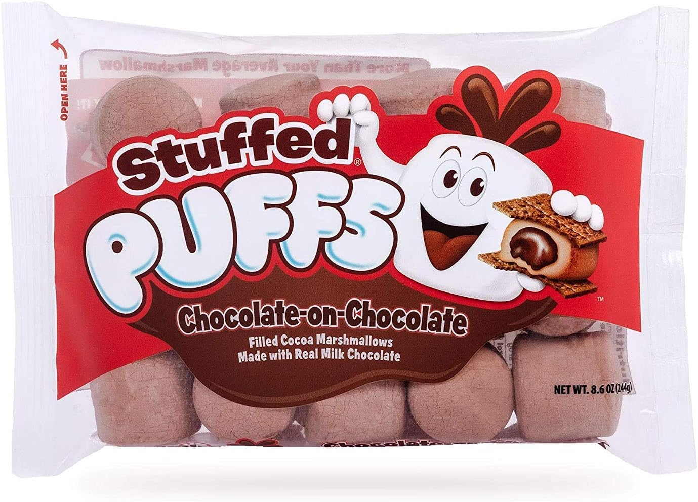 Stuffed Puffs Chocolate-on-Chocolate, Chocolate Filled Cocoa Marshmallows Made with Real Chocolate, 8.6 oz bag
