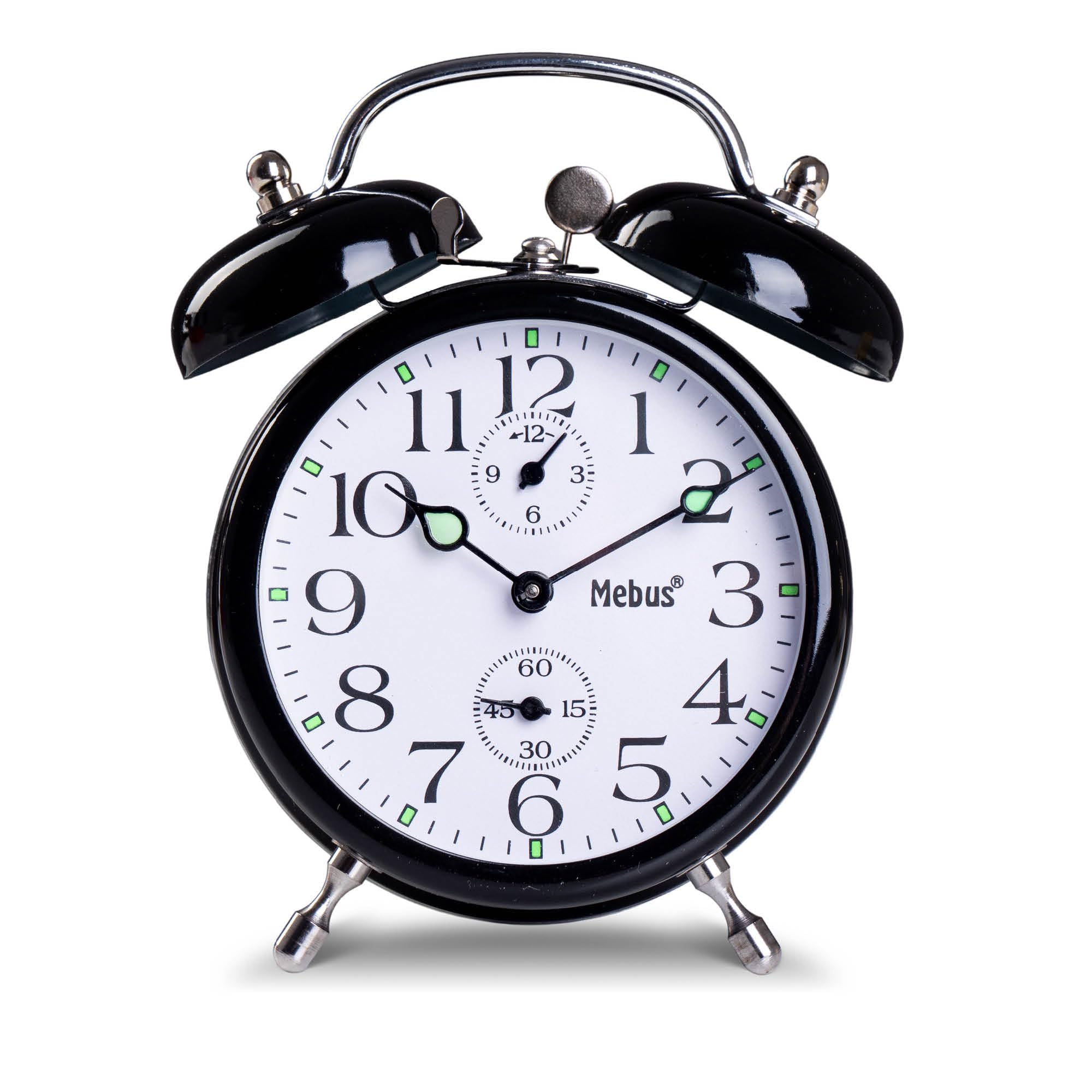Mebus Mechanical Wind Up Alarm Clock with Classic Bell Ringing Mechanism Luminous Hands - No More Retro Couldn't Be/Colour: Black — image 1