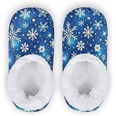 Dussdil Boys Girls Slippers Blue Christmas Snowflakes Stars Kids Indoor Home Shose Warm Soft Spa House Slippers Memory Foam Non Slip Slipper for Travel Bedroom Size 9-11