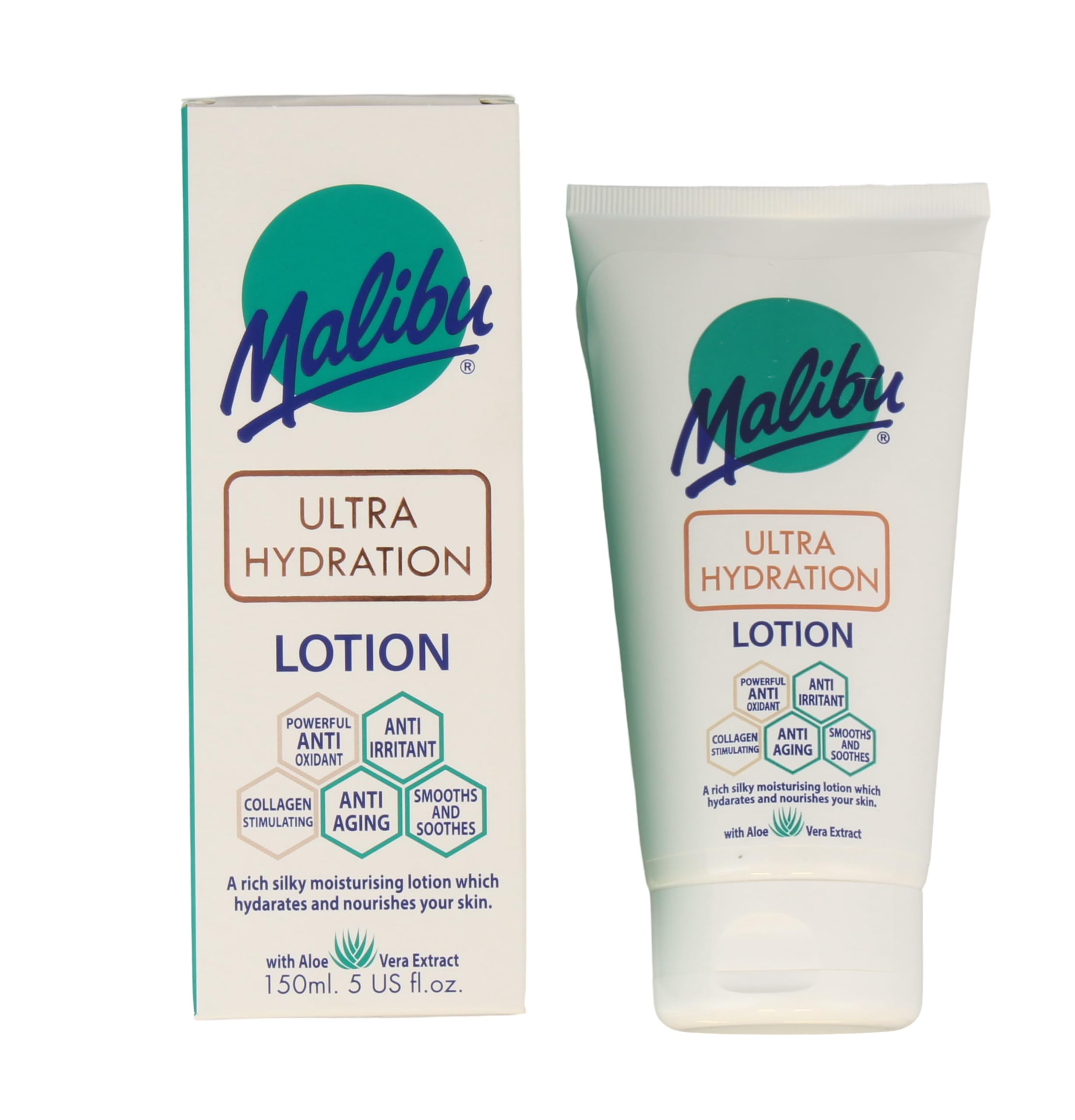 Malibu Sun Ultra Hydration Lotion, Moisturising After Sun & Daily Body Lotion, Anti-Ageing Skincare with Collagen Stimulating Care, 150ml