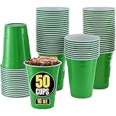 1InTheHome Green Plastic Cups 16 oz Disposable Party Cups for Beer, Wine, Cocktails, Soda, and Events (50 Pack)