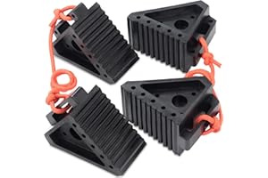 OULEME Premium Rubber Wheel Chocks with Carry Handles, Solid RV Tire Chocks for Camper, Travel Trailer, Trucks or ATV, Stable and Durable, 8.5" x 4" x 6" (4-Pack)