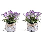Fuxdre Fake Plants Small with 2 Pack, The Sunflower for Bathroom Shelf Decor, Decorative Plants for Home Living Room Office Bedroom Table Tray Shelve Farmhouse Decor Indoor(Purple Floral)