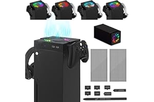 Ankey Automatic Cooling Fan for Xbox Series X Console, Temperature-Controlled Cooling Fan System 2 Holders for Controller Headphone Low Noise RGB Light 2 USB Ports for Charging & Data