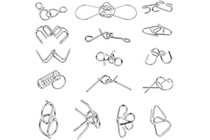 Ahyuan Metal Wire Puzzle Set of 16 Large Thick IQ Test Mind Game Toys IQ Toys Brain Teaser Metal Wire Puzzles Magic Trick Toy Metals IQ Puzzle for Party Favor Kids Adults Challenge (Silver)