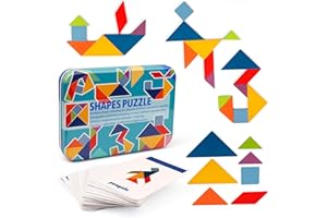 Vanmor Wooden Tangrams Sets Pattern Blocks, Shape Card Brain Teaser Puzzles Educational Toy, Travel Games for Kids Ages 4-8 Road Trip Essentials