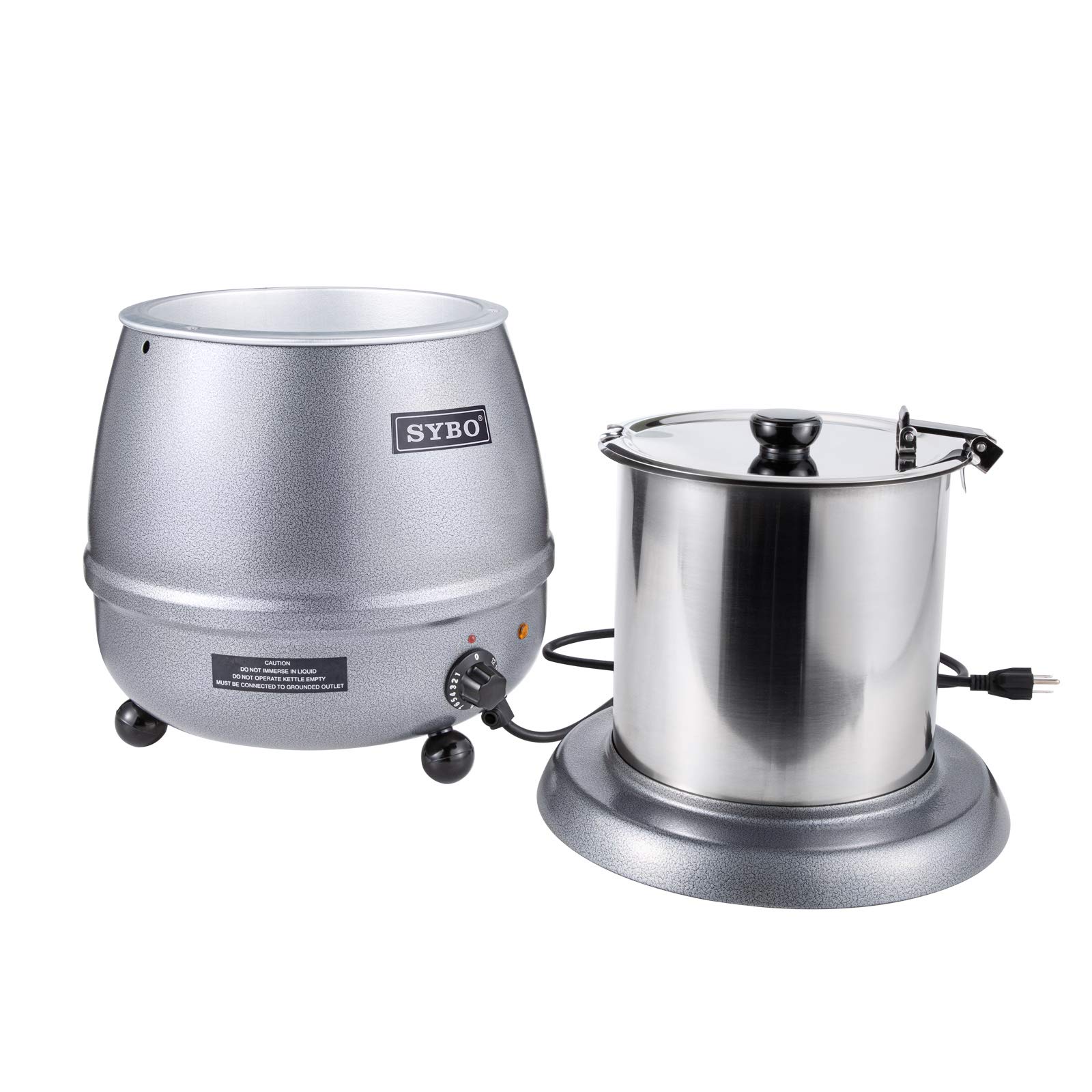 SYBO SB-6000-2G Commercial Grade Soup Kettle with Hinged Lid and Detachable Stainless Steel Insert Pot for Restaurant and Big Family, 10.5 Quarts, Silver