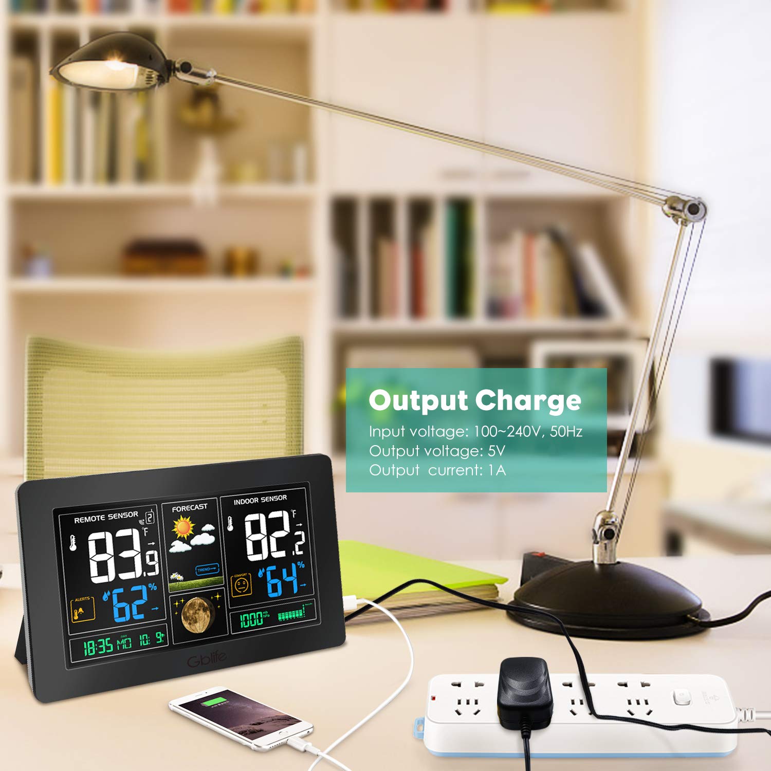 GBlife Wireless Weather Station, Indoor Outdoor Thermometer Atomic Clock, Color Forecast Station with Remote Sensor/Humidity Temperature Monitor/Barometer/Temperature Alerts