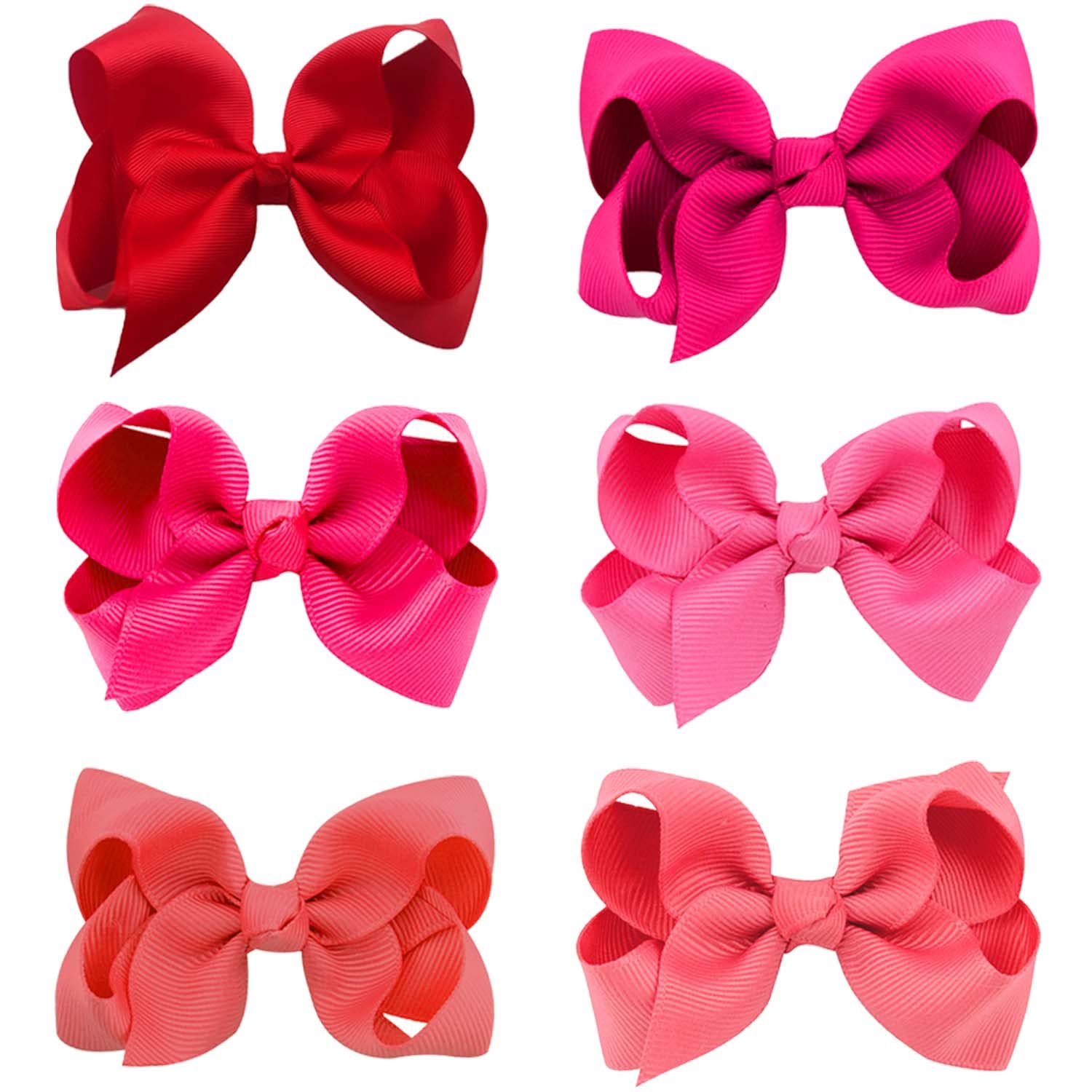 Ribbon Hair Bow Clips for Girls and Women, 3-Inch Duckbill Barrettes (6Pcs)