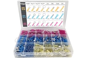 Twippo 550Pcs Waterproof Heat Shrink Wire Connectors Kit, Automotive Electrical Connector Terminals Kit, Butt Fork Ring and Spade Crimp Connectors Assortment (22-10AWG)