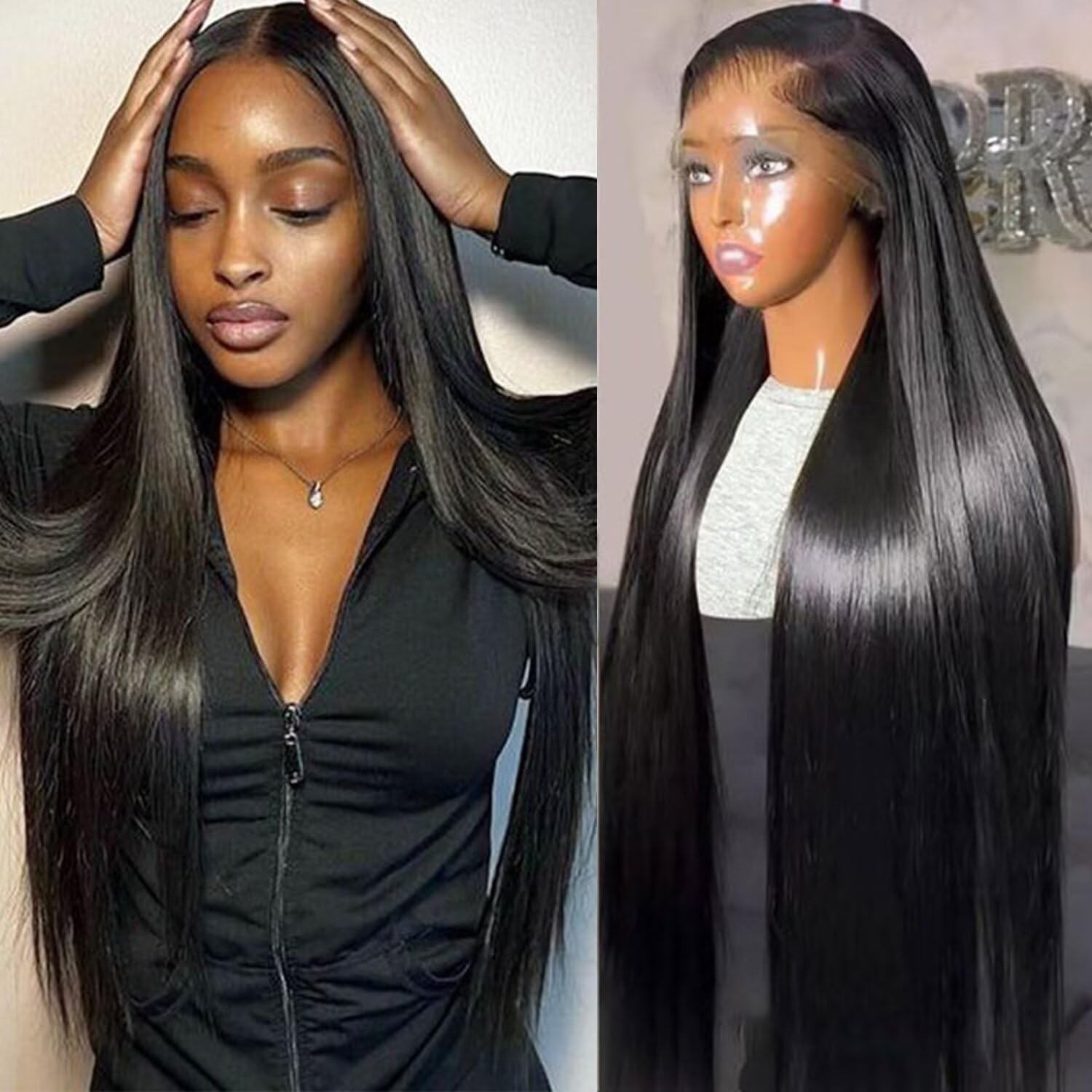 Lemoda 13x4 Straight Full Lace Frontal Virgin Human Hair Wigs HD Transparent Lace Frontal Wigs 14A Unprocessed Brazilian Virgin Human Hair Natural Color Black 26Inch
