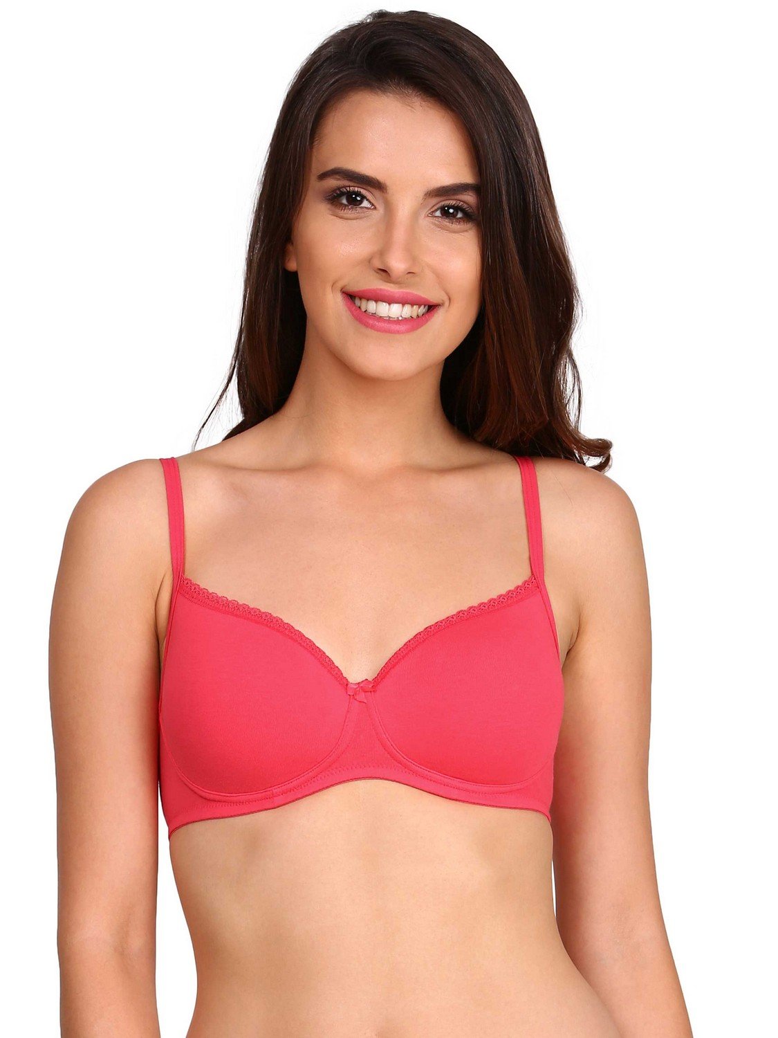 Jockey 1723 Women Super Combed Cotton Elastane T-Shirt Bra| Wirefree | Padded | Medium Coverage | Lace Styling with Adjustable Straps | Fabric