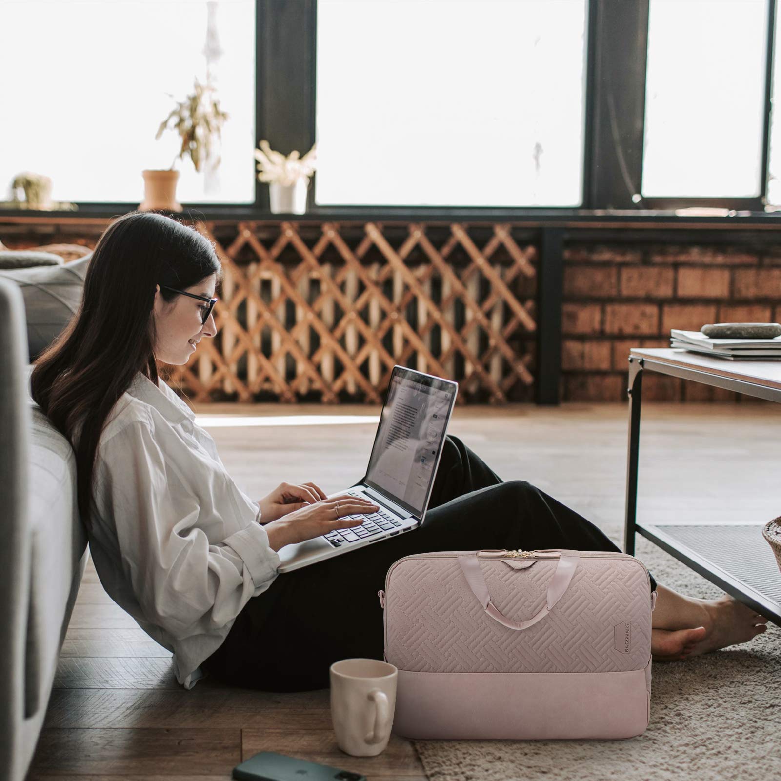 BAGSMART Laptop Bag for Women, 15.6 Inch Computer Bag, Carrying Case,Laptop Business Briefcase,Office Travel Work,Pink