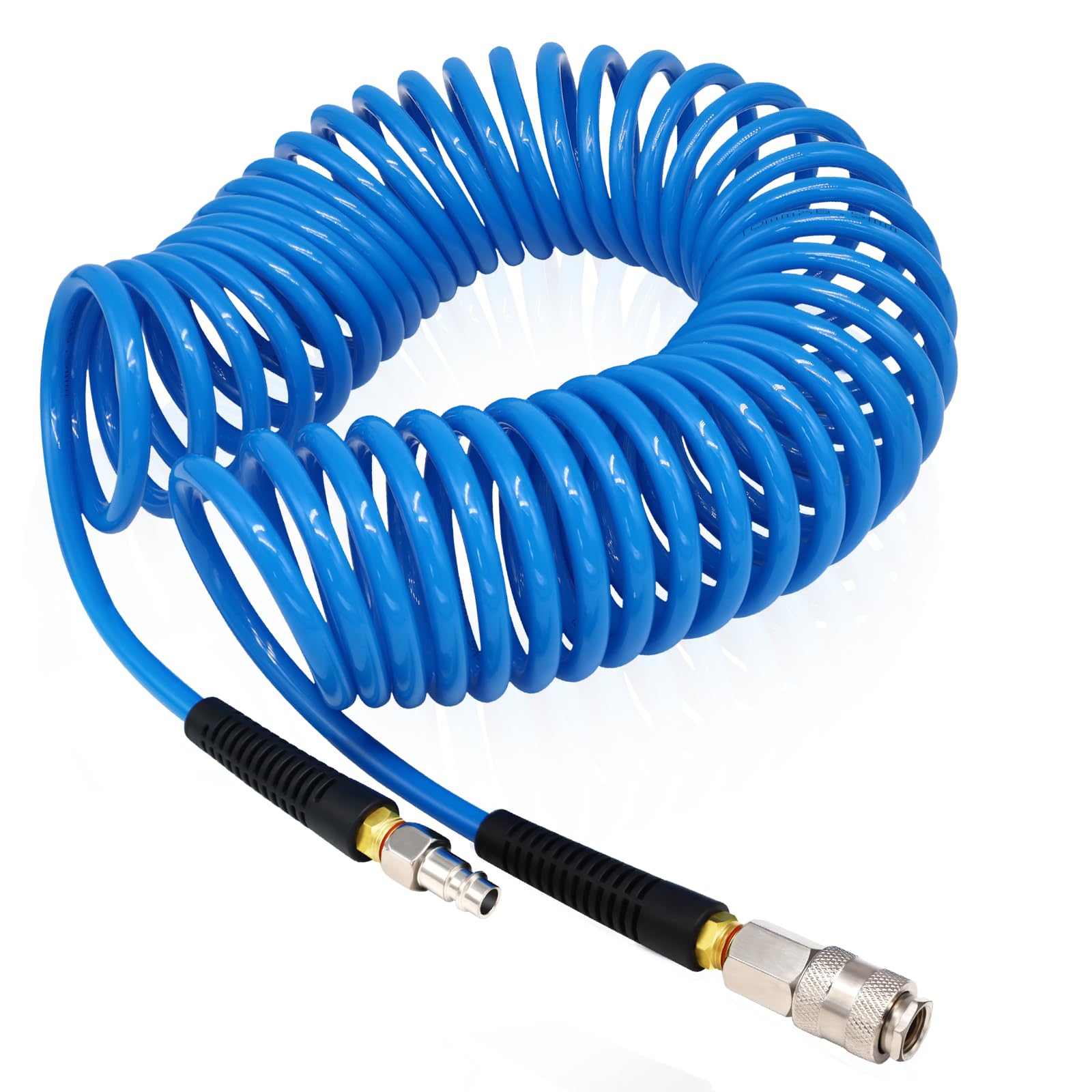 FANOVO 5m Length Air Compressor Hose Polyurethane Recoil, 1/4" Europe Quick Coupler and Bend Restrictors for Air Compressor Accessories, 6mm ID x 9.5mm OD Blue Retractable Hose