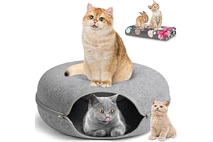 Medium 20 Inch,Cat Tunnel Bed,HOMAGICO Peekaboo Cat Cave with Pet Blanket,Detachable Donut Tunnel Bed for Indoor Cats,Exercise Scratching & Hideway Cat Nest,Cat Up to 8 lbs(Light Grey)