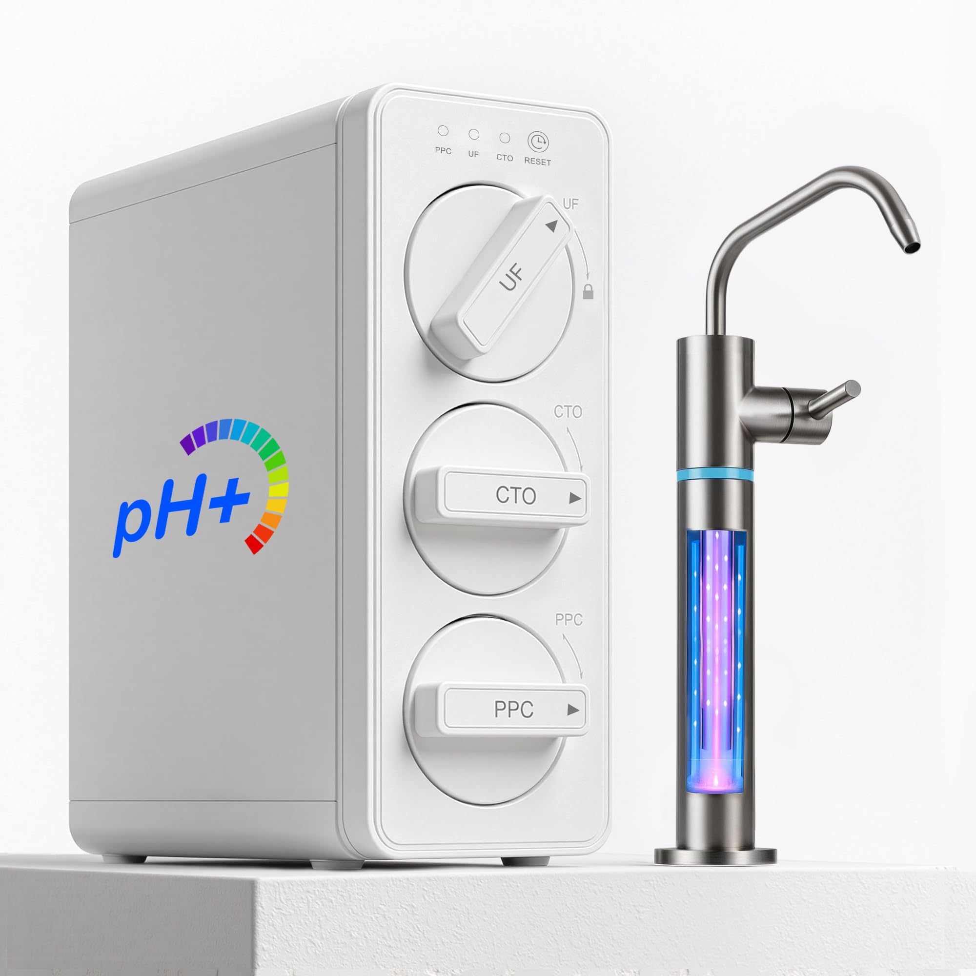 Photo 1 of LCF 0.01?m Ultra-Filtration Under Sink Water Filter System, 3-Stage Alkaline Mineral pH+ Water Purifier, LED UV-C Ultr?violët SUS304 Faucet, Reduces up to 99.9% of Baçt?ria, Bad Taste & Chlorine