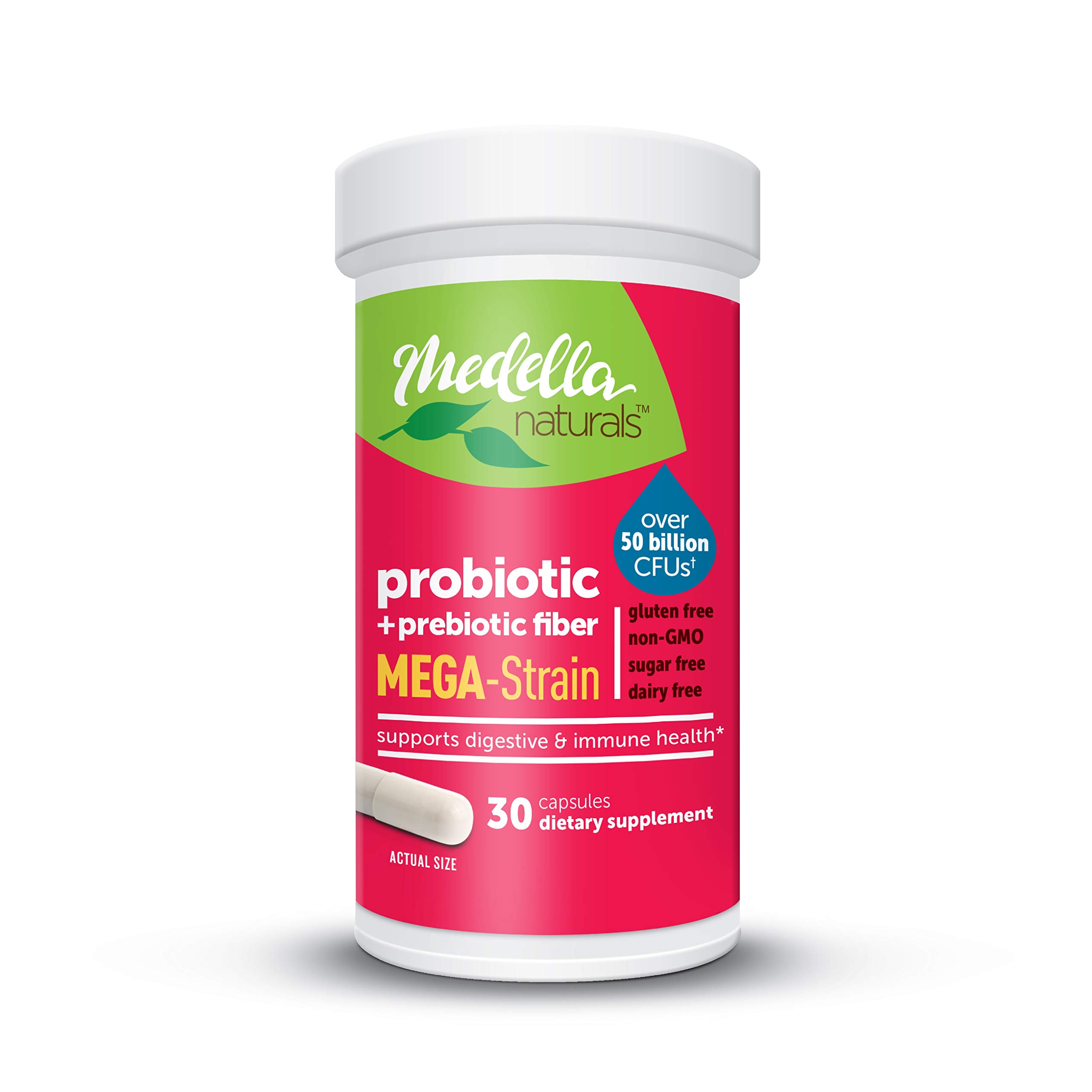 Mega-Strain 50 Billion CFU Probiotics + Prebiotics 30 Caps Probiotics for Women & Men - Maintain Good Flora Probiotic & Digestive Health - No Refrigeration Required Probiotics Lactobacillus Rhamnosus