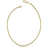 KoolJewelry Solid 10k Yellow Gold Rope Chain Anklet (1.7mm, 10 inches)